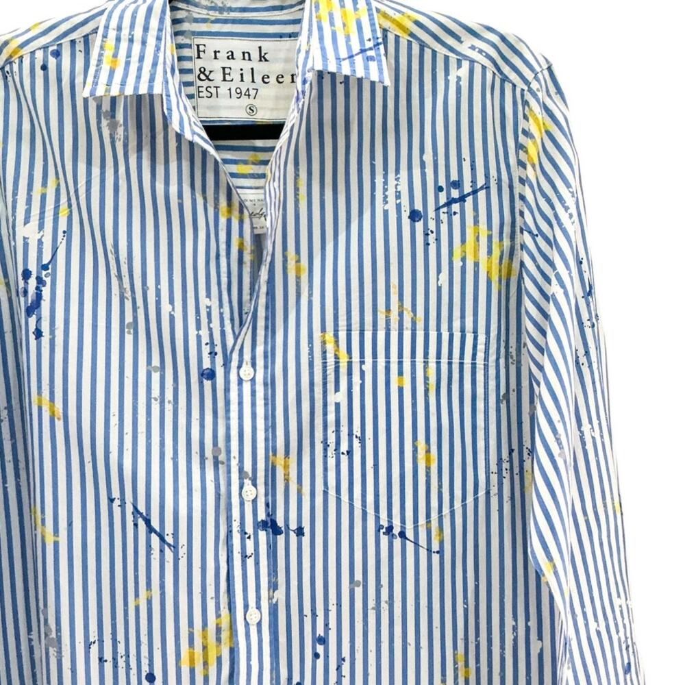 Frank &‎ Eileen Joedy Paint Splatter Blue Stripe Relaxed Button-Up Shirt Small - Picture 10 of 14